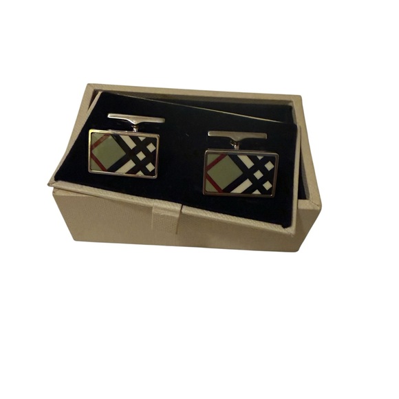 barberry, Burberry Multicolor Elegant Silver Cufflinks new with box - Picture 1 of 10